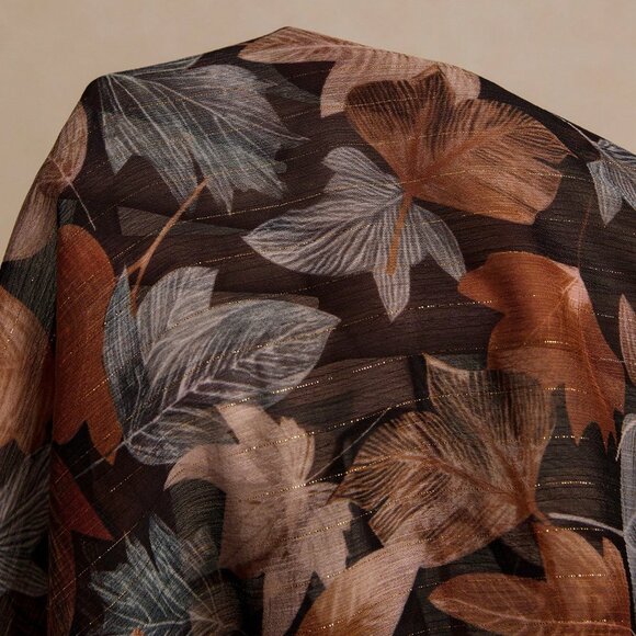 Multicolor Casual Women's Leaf Print Button Front Long Sleeve Shirt - Picture 6 of 6